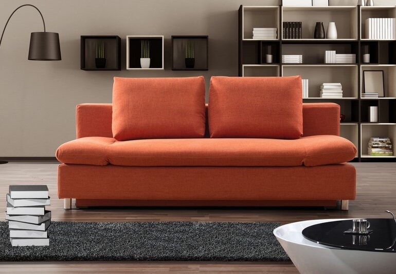LG 5982 Fabric Sofa Bed with Storage and Adjustable Armrests in Orange Fabric