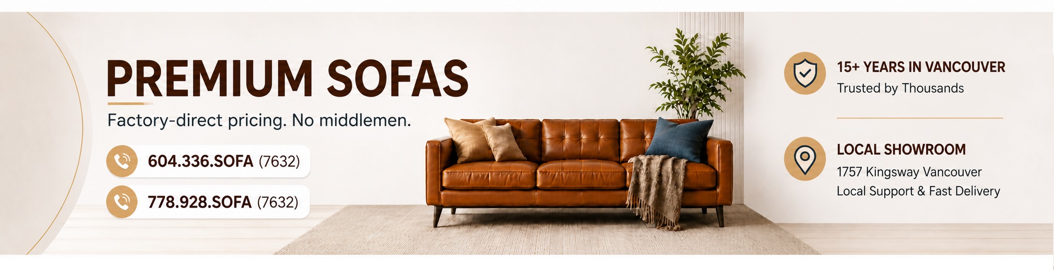 Premium leather sofas in Vancouver at Lifetime Home Furnishings with factory-direct pricing, local showroom, and custom leather furniture.